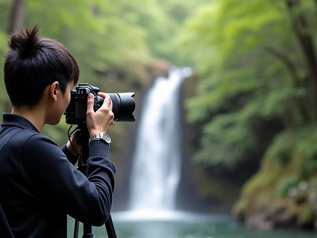 自然の中でカメラを持つ人